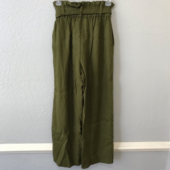 J. Crew Pants & Jumpsuits J Crew Paper Bag Olive Green Pants Wide Leg Lyocell Linen Poshmark